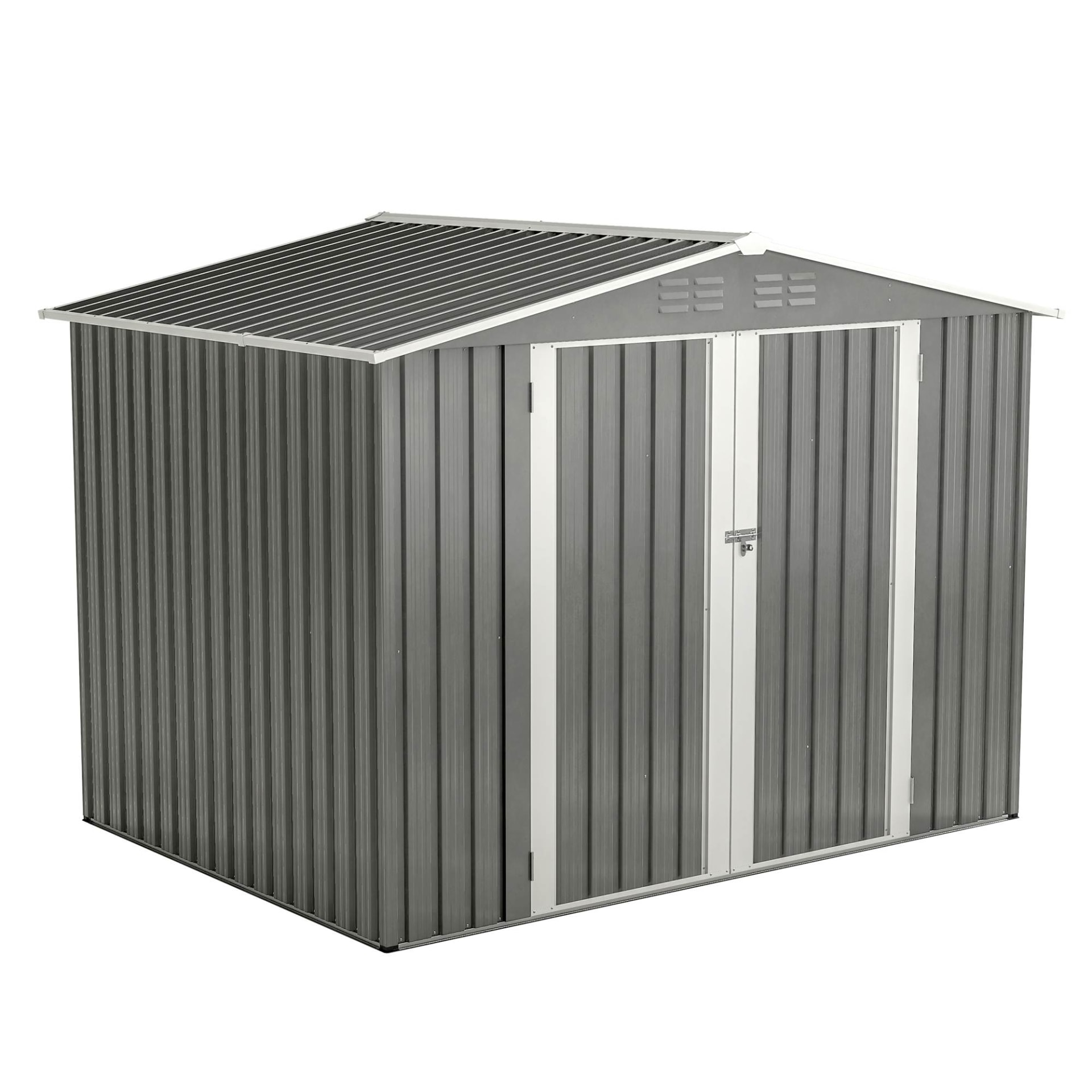 8 X 6 FT Outdoor Waterproof Garden Tool Storage Sheds With Metal Foundation With Floor Frame, Tool Shed With Lockable Hinged Doors & Air Vents, Storage House Waterproof For Backyard, Lawn, Gray view 5