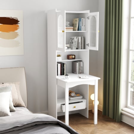Fold-Out Convertible Writing Table, Desk Cabinet With Shelf And Drawer Multi-Function Home Office Workstation view 2