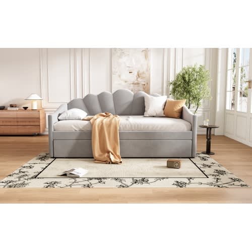 Upholstered Bed, 3FT Single Bed 90x190cm, Bottom With Trundle Bed 90x190cm, Daybed Sofa Bed, Youth Bed, For Adults & Teenagers, Easy Assembly, Velvet, Grey view 21