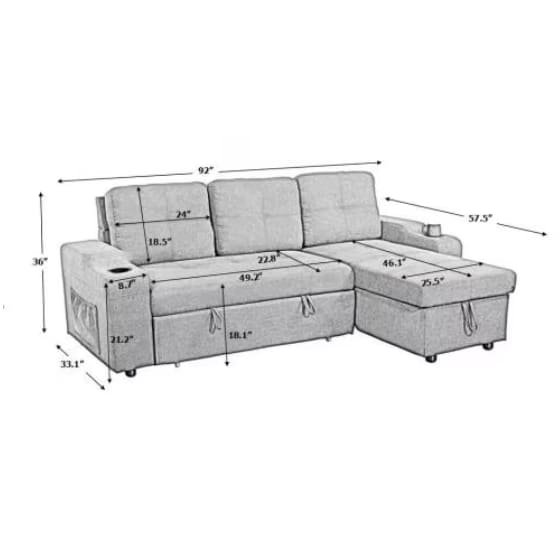 Convertible Sectional Sofa With Armrest Storage view 4