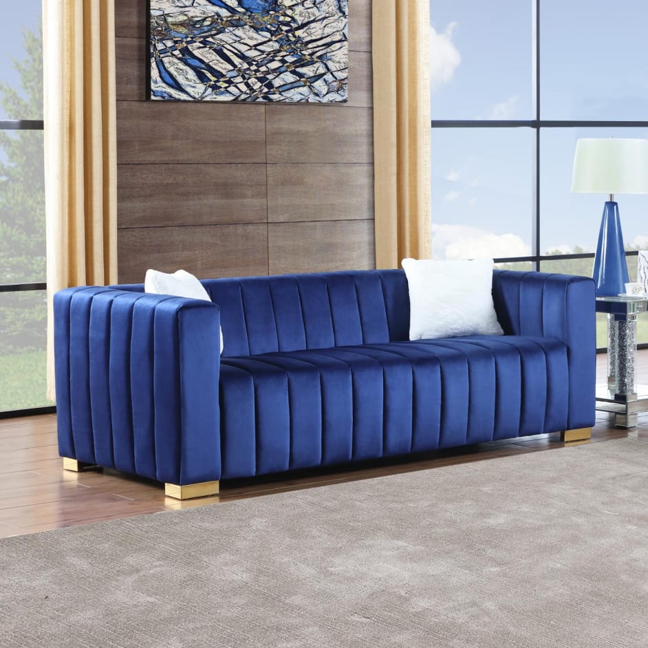 A Modern Channel Sofa Take On A Traditional Chesterfield,Navy Blue Color,3 Seater view 5