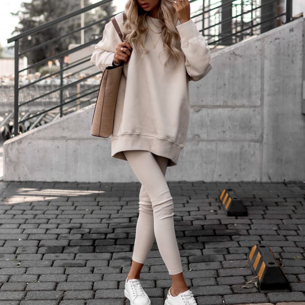 Ins European And American Women's Clothing Round Neck Irregular Small Design Drop-shoulder Long-sleeve Sweater Fashion Suit view 4