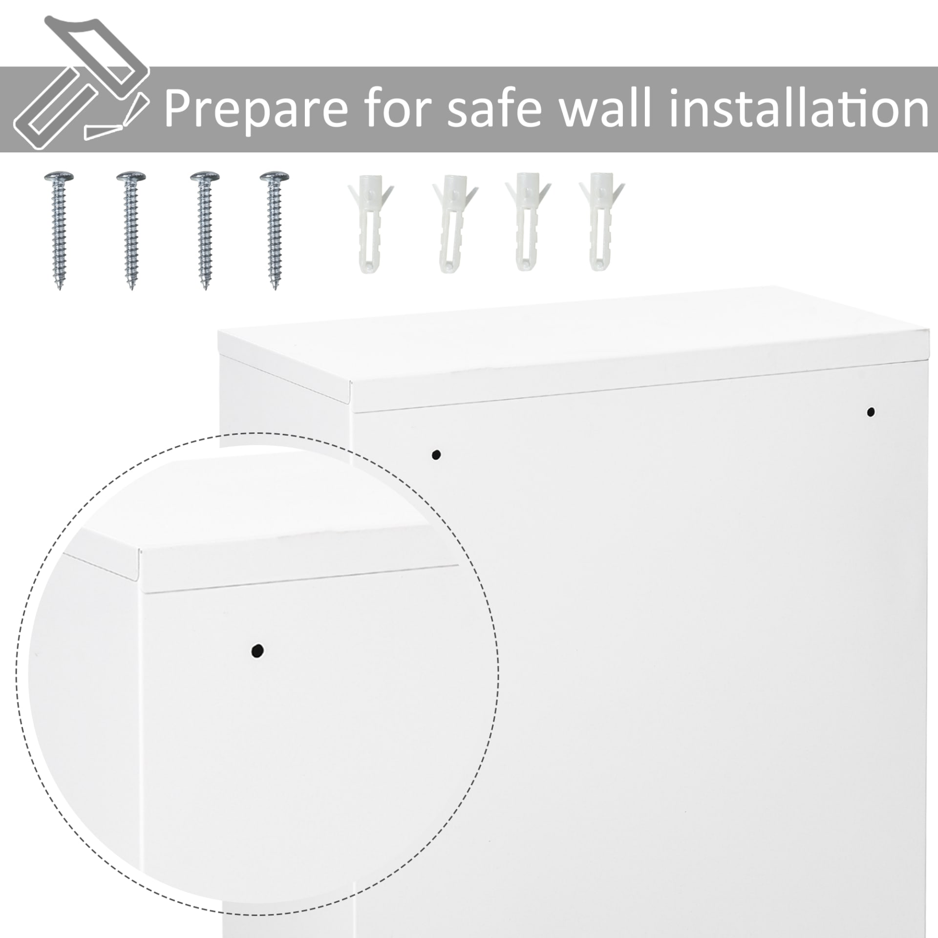 Kleankin Medicine Cabinet Steel Wall Mount 24x16 3-Tier Storage Lockable White view 3