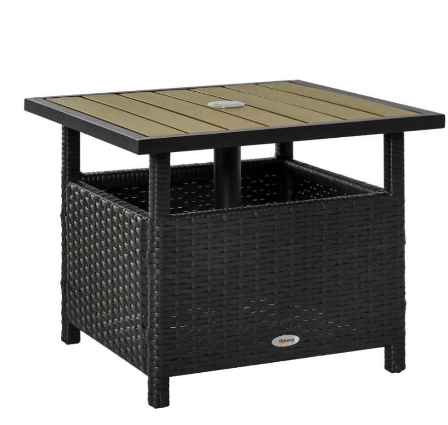 22 Steel PE Rattan Wicker Outdoor Patio Accent Table With Umbrella Hole Brown view 8