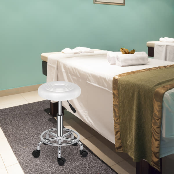 White Technician Bench With Circular Patterned Cushion