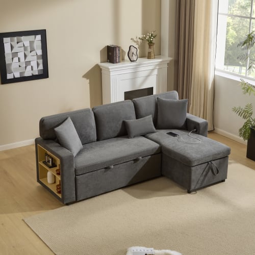 Corner Sofa Bed Corner Couch L-Shaped Sofa Bed Extendable, Bed Box And Integrated Shelf, view 39