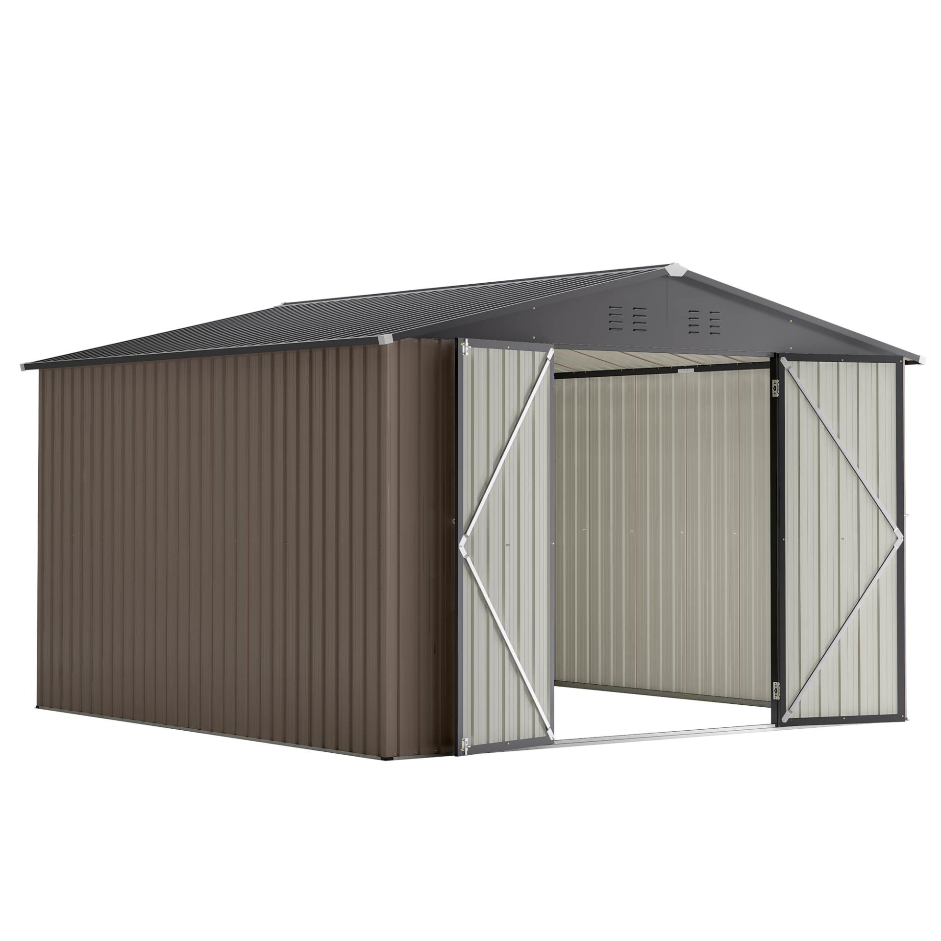 10 X 10 Ft Metal Storage Shed For Ourdoor, Steel Yard Shed With Design Of Lockable Doors, Utility And Tool Storage For Garden, Backyard, Patio, Outside Use Brown view 15