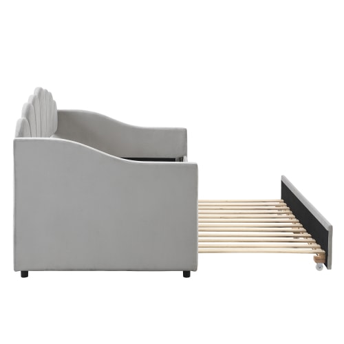 Upholstered Bed, 3FT Single Bed 90x190cm, Bottom With Trundle Bed 90x190cm, Daybed Sofa Bed, Youth Bed, For Adults & Teenagers, Easy Assembly, Velvet, Grey view 12