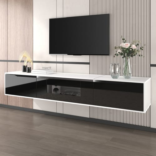 TV Cabinet, High-gloss TV Cabinet, Matching Colours In White And High-gloss Black, With Colour-changing LED Lights.only Front Cabinet Door High-gloss view 14