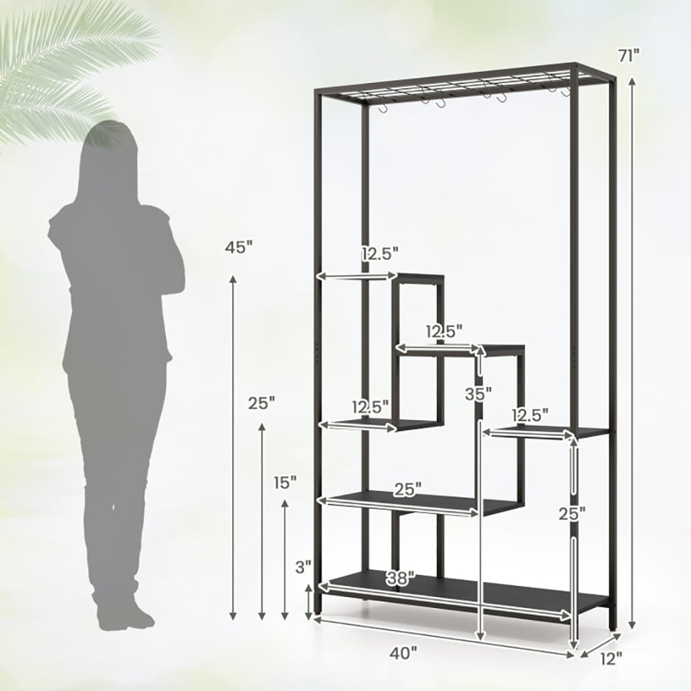 6-Tier Tall Plant Stand 71 Inch Metal Indoor Plant Shelf With 10 Hanging Hooks view 4