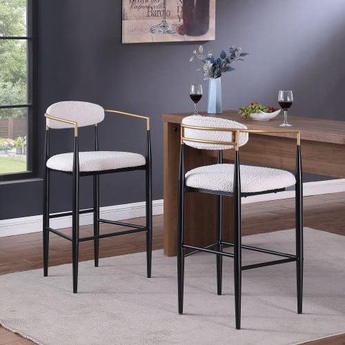 Barstools Set Of 2, Counter Height Upholstered Bar Stools With Back For Kitchen Island, Beige Faux PU Leather Seating Black Iron Legs 260LBS Weight Capacity view 16