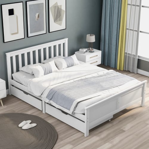 Wooden Solid White Pine Storage Bed With Drawers Bed Furniture Frame For Adults, Kids, Teenagers 4ft6 Double White 190x135cm view 10