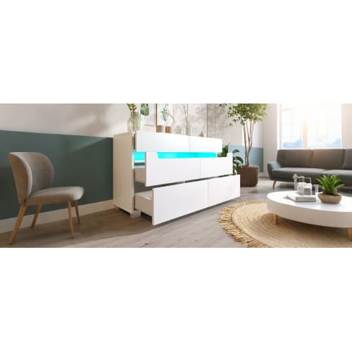 Sideboard Cabinet Dresser With 6 Drawers,Storage With RGB LED App Control, Sideboard With Cut-out Handles, 6-drawers Chest Of Drawers, 71 X 120 X 40 Cm, White view 23