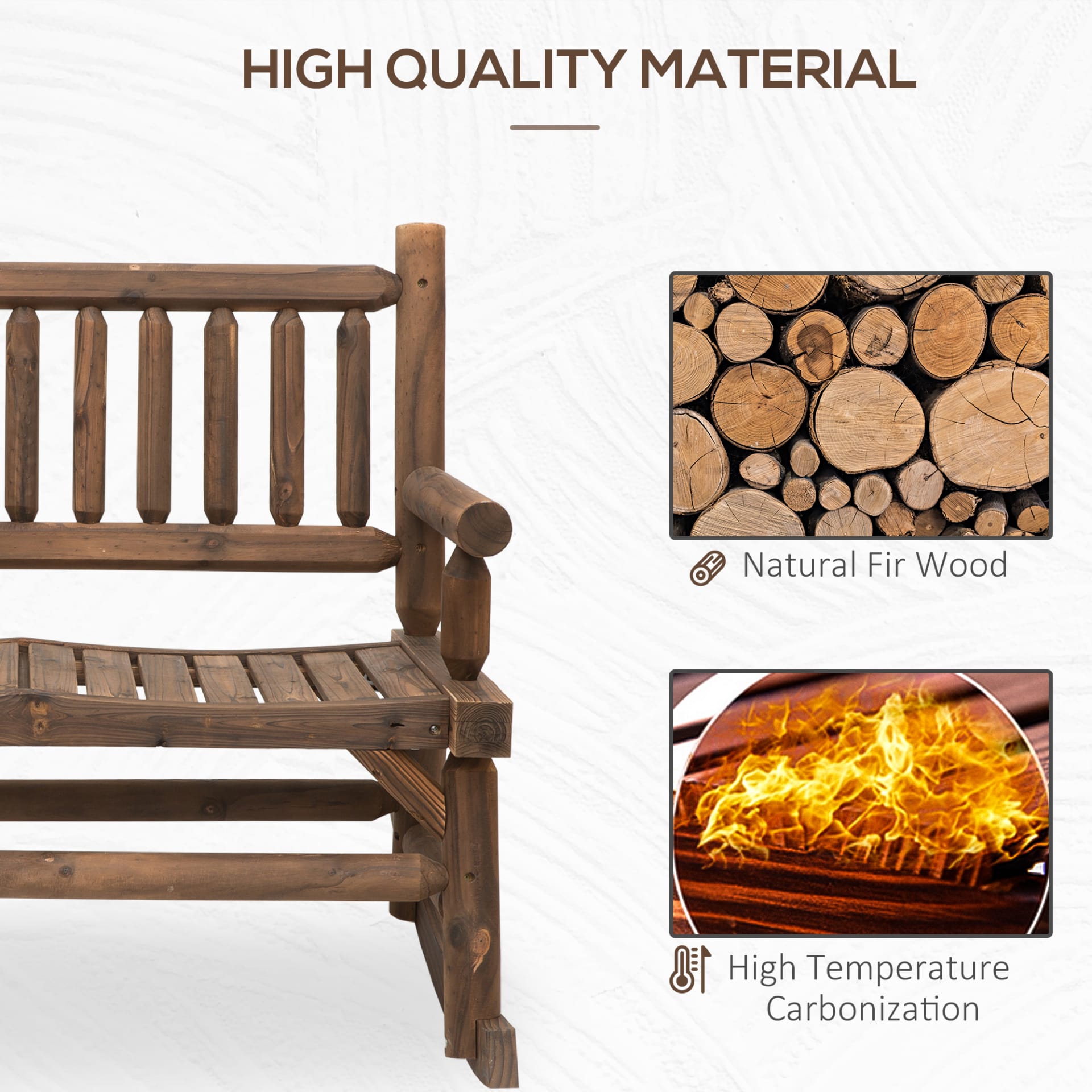 Sturdy Rocking Loveseat Wooden Log Design Wide Curved Walnut Seats ForRelaxation view 6