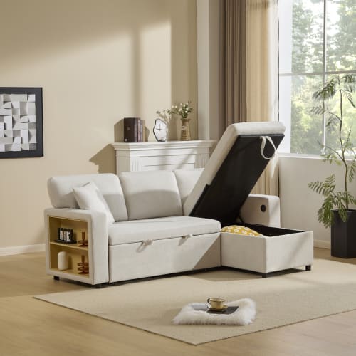 Corner Sofa Bed Corner Couch L-Shaped Sofa Bed Extendable, Bed Box And Integrated Shelf, view 3