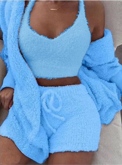 3pcs Womens Clothing Long Sleeve Crop Tank Top And Drawstring Shorts Pajama Set view 6