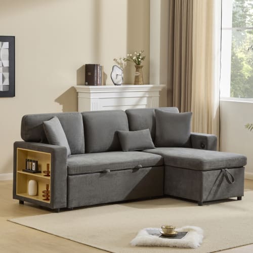 Corner Sofa Bed Corner Couch L-Shaped Sofa Bed Extendable, Bed Box And Integrated Shelf, view 38