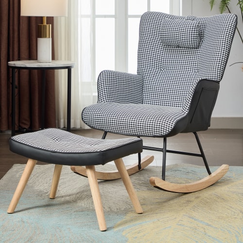 Rocking Chairs For Adults, Tteddy Rocking Chair Relaxing Recliner Chair With Solid Wood Legs High Back Lounge Chairs For Balcony Living Room Bedroom view 34