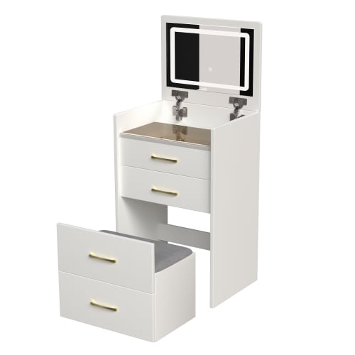3 In 1 Vanity Desk With Open Top Mirror,Small Make Up Vanity Set With Visible Glass Desktop,Compact Makeup Vanity With 3 Drawers,Dressing Table For Bedroom view 3