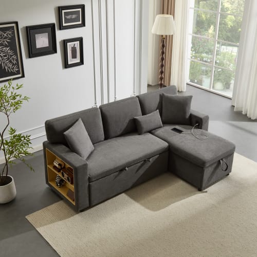 Corner Sofa Bed Corner Couch L-Shaped Sofa Bed Extendable, Bed Box And Integrated Shelf, view 21