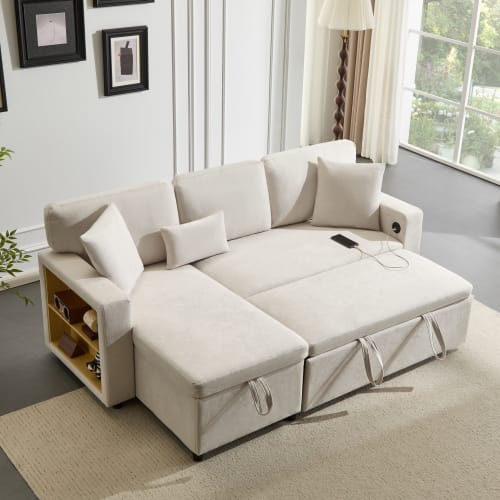 Corner Sofa Bed Corner Couch L-Shaped Sofa Bed Extendable, Bed Box And Integrated Shelf, view 8