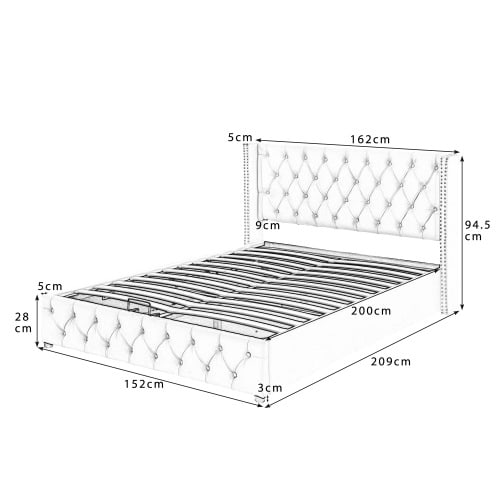 Upholstered Bed, With Hydraulic Lever, Functional Bed From Storage, 150 X 200 Cm, Without Mattress, Velvet, Beige view 4