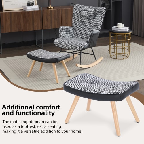 Rocking Chairs For Adults, Tteddy Rocking Chair Relaxing Recliner Chair With Solid Wood Legs High Back Lounge Chairs For Balcony Living Room Bedroom view 27