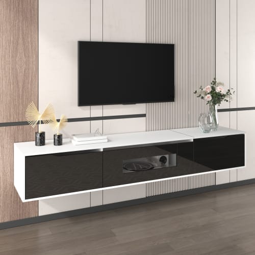 TV Cabinet, High-gloss TV Cabinet, Matching Colours In White And High-gloss Black, With Colour-changing LED Lights.only Front Cabinet Door High-gloss view 10