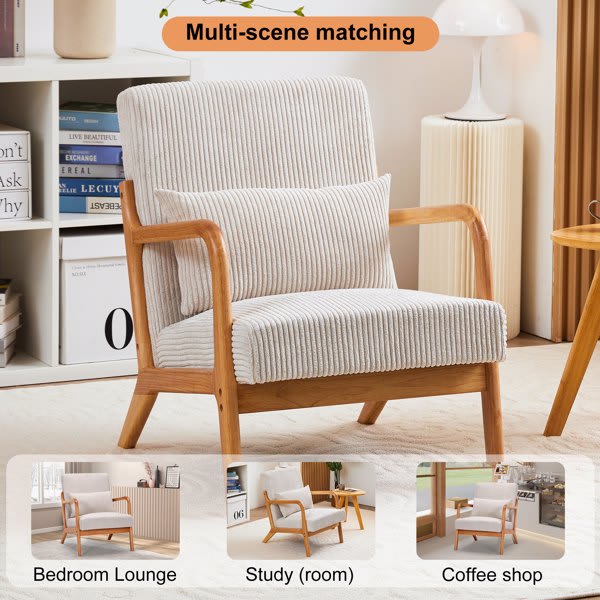 Mid-Century Modern Armchair Upholstered With Pillows And Solid Wood Frame view 7