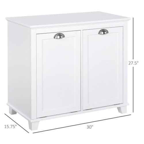 HOMCOM Tilt-Out Laundry Sorter Bathroom Cabinet, White view 1