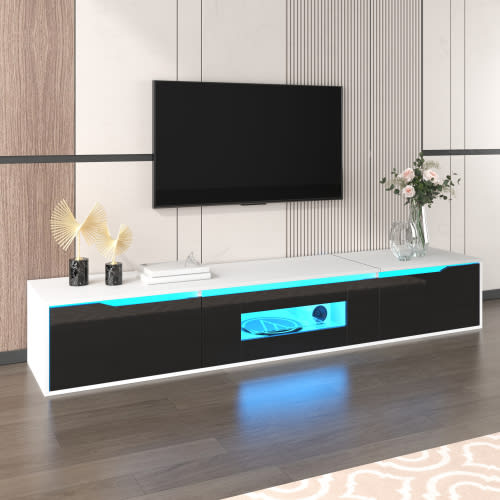 TV Cabinet, High-gloss TV Cabinet, Matching Colours In White And High-gloss Black, With Colour-changing LED Lights.only Front Cabinet Door High-gloss view 19