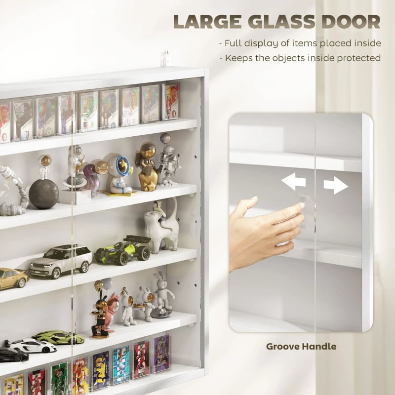 5-Tier Display Cabinet, Wall-Mounted Display Case With 2 Glass Doors And Adjustable Shelves, White view 6