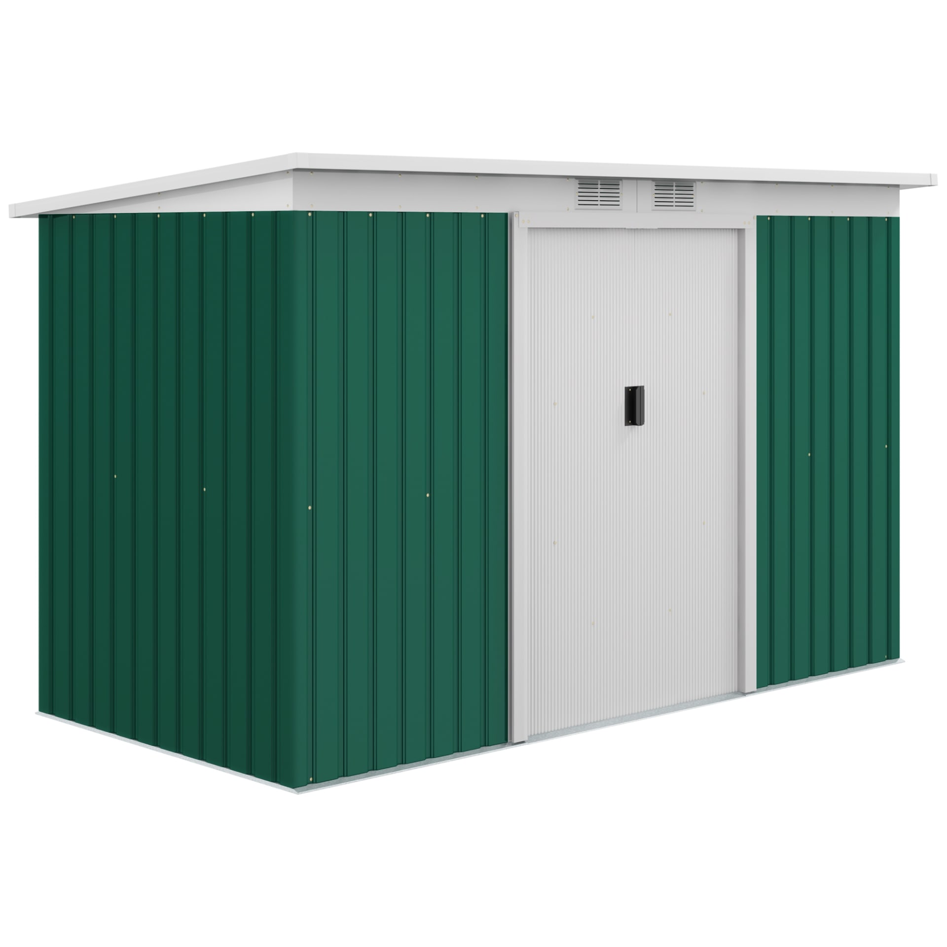 9'x4.5'x5.5' Rust Resistant Metal Garden Shed, Vented, Green White, Perfect For Backyard Lawn Tool Storage  Garden Essentials view 3
