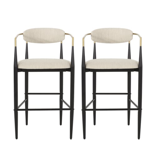 Barstools Set Of 2, Counter Height Upholstered Bar Stools With Back For Kitchen Island, Beige Faux PU Leather Seating Black Iron Legs 260LBS Weight Capacity view 7
