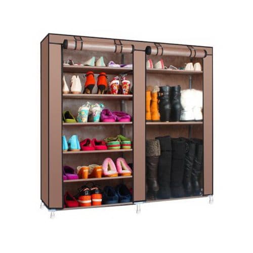 Double Row 9-grid Non-woven Shoe Cabinet Boots In Coffee Color view 7