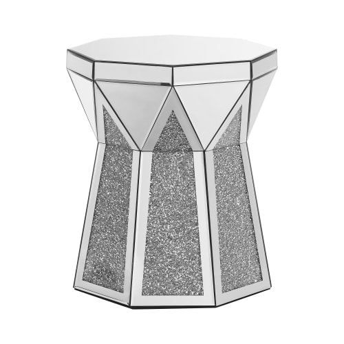 Drum Style Coffee Table With Mirror Crystal Inlay, Polygonal Silver Decorative Table, Modern Design Luxury Modern Furniture, 20 Inch  About 50 Centimeters  Low Coffee Table, Suitable For Living Room view 9