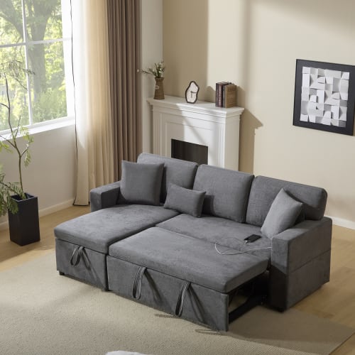 Corner Sofa Bed Corner Couch L-Shaped Sofa Bed Extendable, Bed Box And Integrated Shelf, view 41
