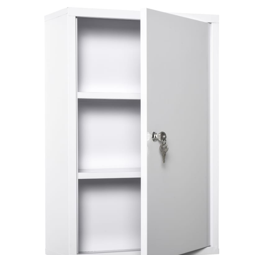 Kleankin Medicine Cabinet Steel Wall Mount 24x16 3-Tier Storage Lockable White view 4
