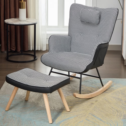 Rocking Chairs For Adults, Tteddy Rocking Chair Relaxing Recliner Chair With Solid Wood Legs High Back Lounge Chairs For Balcony Living Room Bedroom view 10