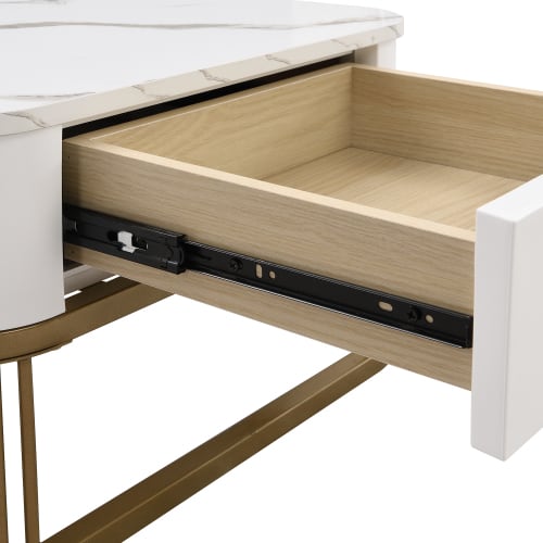 Nestable Coffee Table High Gloss Marble Exterior, Gold Accents, Side Table With Drawer. Set Of Two view 1