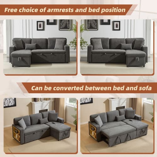 Corner Sofa Bed Corner Couch L-Shaped Sofa Bed Extendable, Bed Box And Integrated Shelf, view 5
