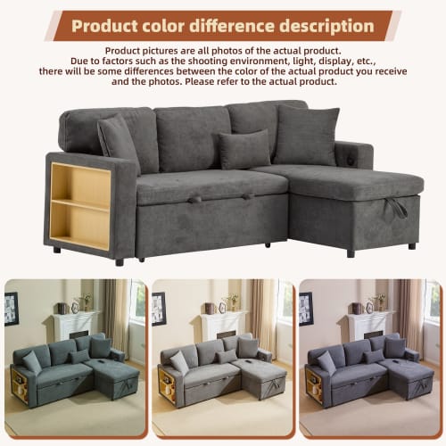 Corner Sofa Bed Corner Couch L-Shaped Sofa Bed Extendable, Bed Box And Integrated Shelf, view 7