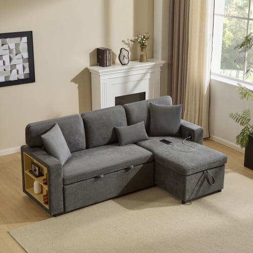 Corner Sofa Bed Corner Couch L-Shaped Sofa Bed Extendable, Bed Box And Integrated Shelf, view 43