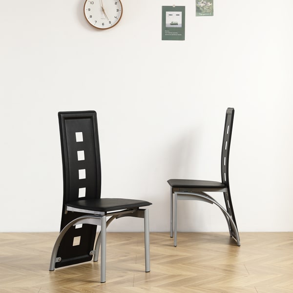 4pcs Long Backrest Square Hollow Decoration PU Leather Dining Chairs view 6