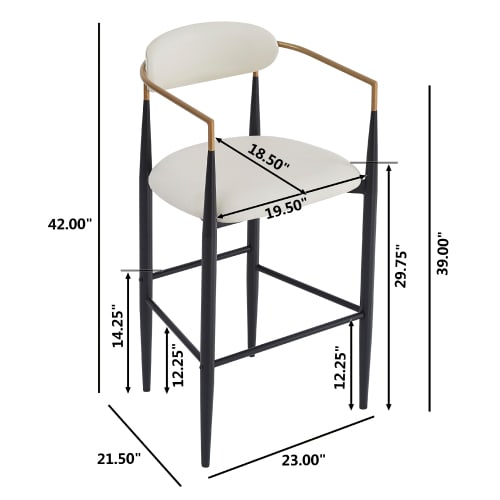 Barstools Set Of 2, Counter Height Upholstered Bar Stools With Back For Kitchen Island, Beige Faux PU Leather Seating Black Iron Legs 260LBS Weight Capacity view 11
