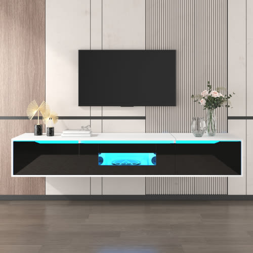TV Cabinet, High-gloss TV Cabinet, Matching Colours In White And High-gloss Black, With Colour-changing LED Lights.only Front Cabinet Door High-gloss view 9
