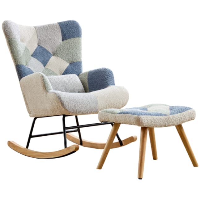 Rocking Chairs For Adults, Tteddy Rocking Chair Relaxing Recliner Chair With Solid Wood Legs High Back Lounge Chairs For Balcony Living Room Bedroom view 7