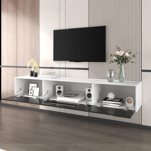 TV Cabinet, High-gloss TV Cabinet, Matching Colours In White And High-gloss Black, With Colour-changing LED Lights.only Front Cabinet Door High-gloss view 4