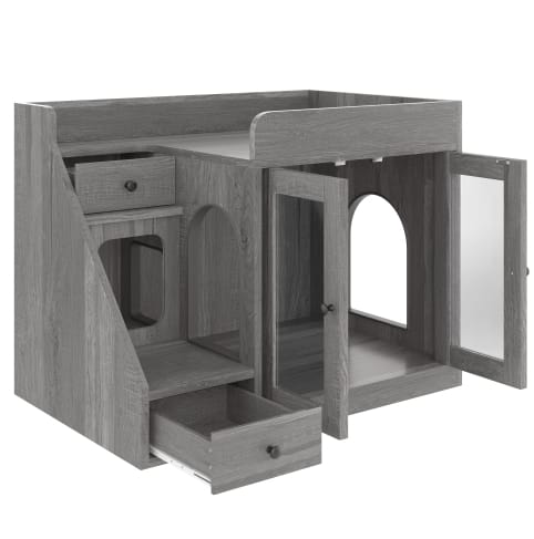 GO Cat Litter Box Enclosure With Light , Hidden Litter Box Furniture With 2 Storage Drawers, Indoor Cat House Side Table For Living Room view 5