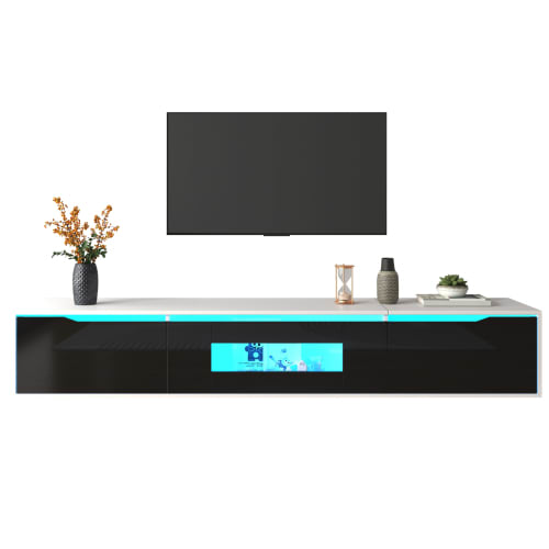 TV Cabinet, High-gloss TV Cabinet, Matching Colours In White And High-gloss Black, With Colour-changing LED Lights.only Front Cabinet Door High-gloss view 20